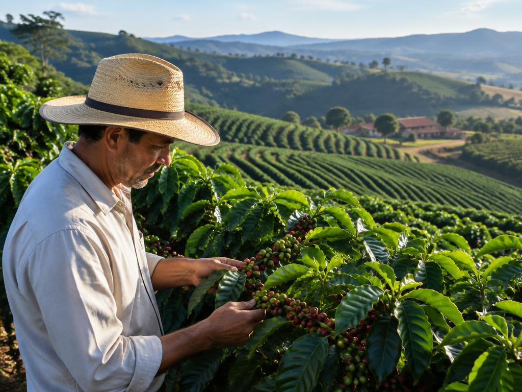 Imagem ilustrativa de produtor em lavoura de café